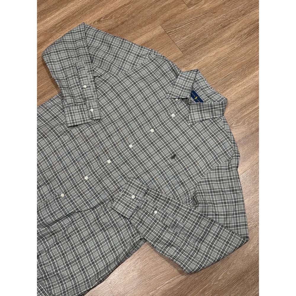 Ralph Lauren Mens Grey Plaid Long Sleeve Button Down Shirt Large Pony Logo